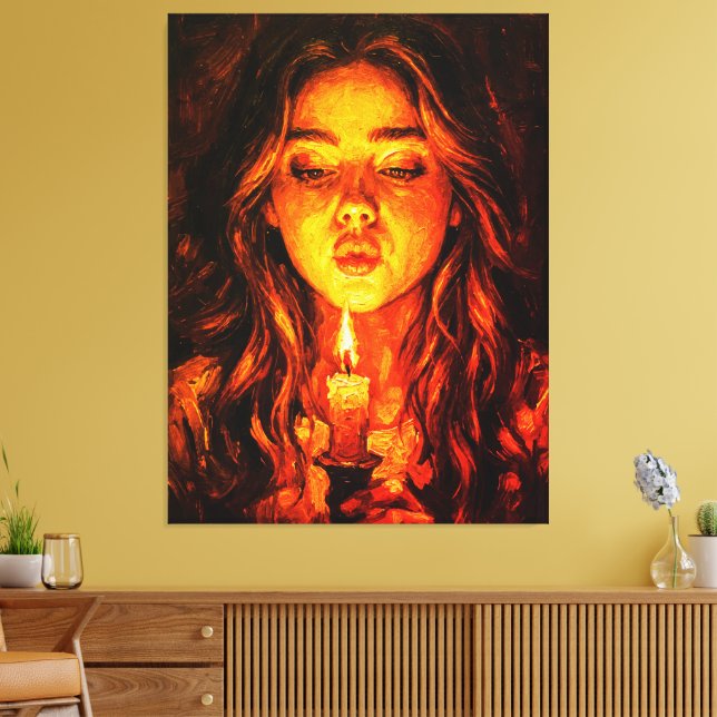 Lienzo Mysterious Woman Blowing Candle Oil Painting (Insitu (Sala de estar))