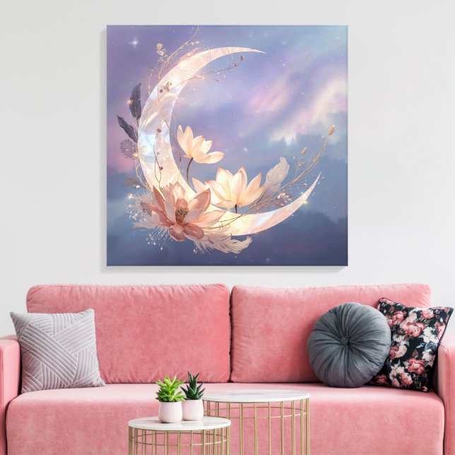 Lienzo Mystic Feather Moon Boho Wall Art | Spiritual  (Insitu (Sala de estar))