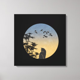 Lienzo Mystical Black Cat & Bamboo - Japanese Art 