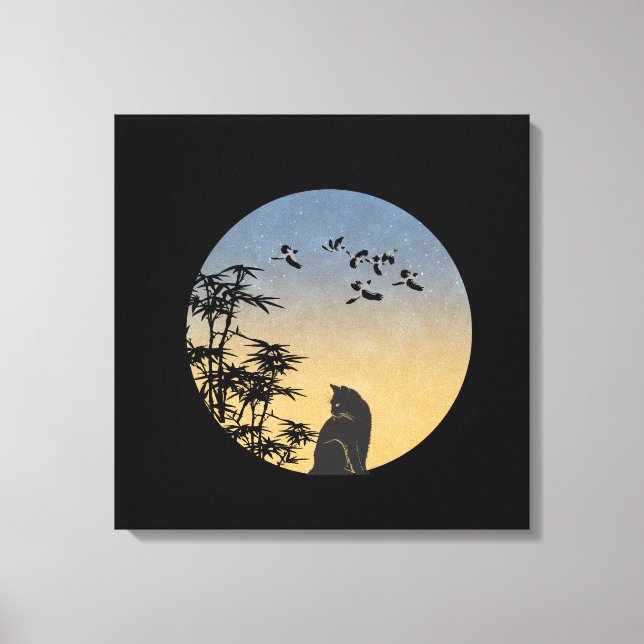 Lienzo Mystical Black Cat & Bamboo - Japanese Art  (Anverso)
