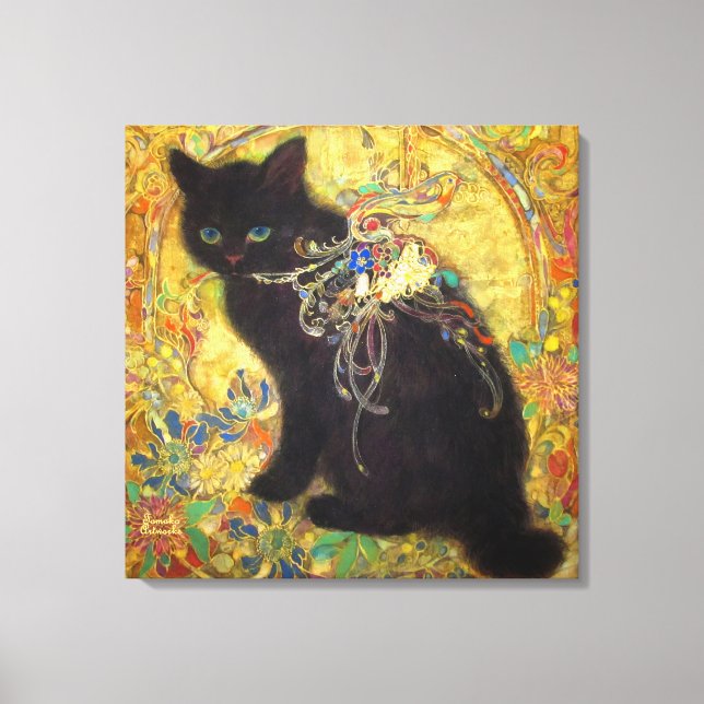 Lienzo Mystical Black Cat in Golden Nihonga (Anverso)