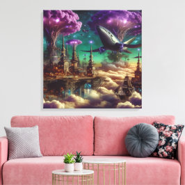 Lienzo Mystical Purple Futurista Fantasy City