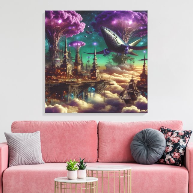 Lienzo Mystical Purple Futurista Fantasy City (Insitu (Sala de estar))