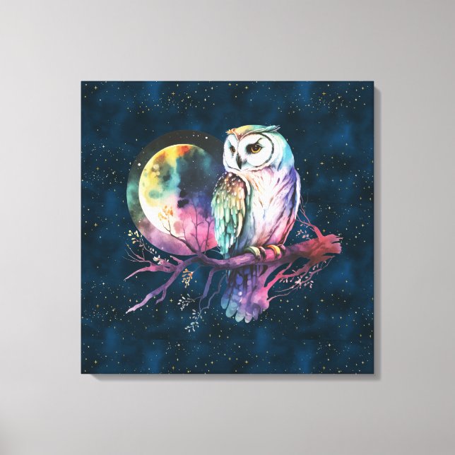 Lienzo Mystical Rainbow Owl y Full Moon Celestial (Anverso)