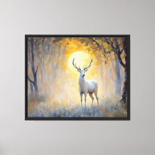 Lienzo Mystical White Deer Forest Painting