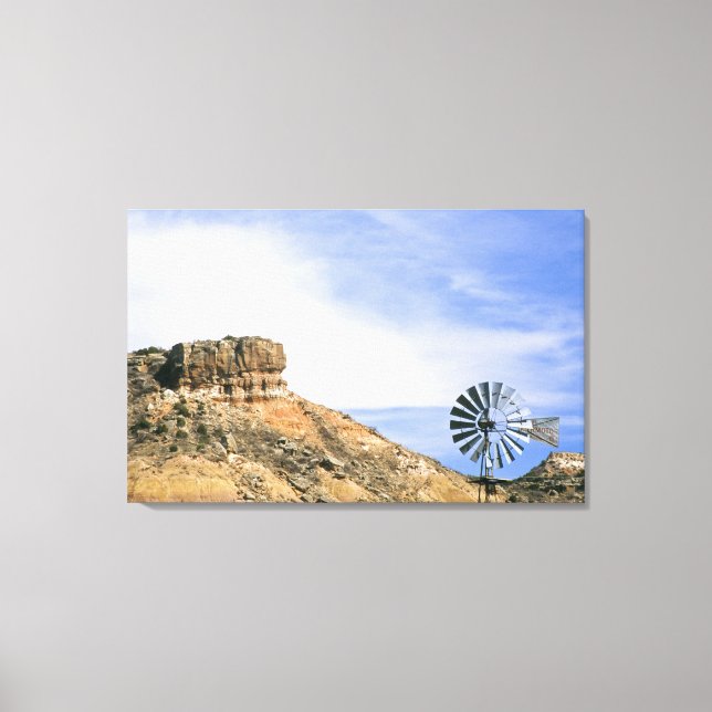 Lienzo NA, EE.UU., molino de viento de Texas y acantilado (Anverso)