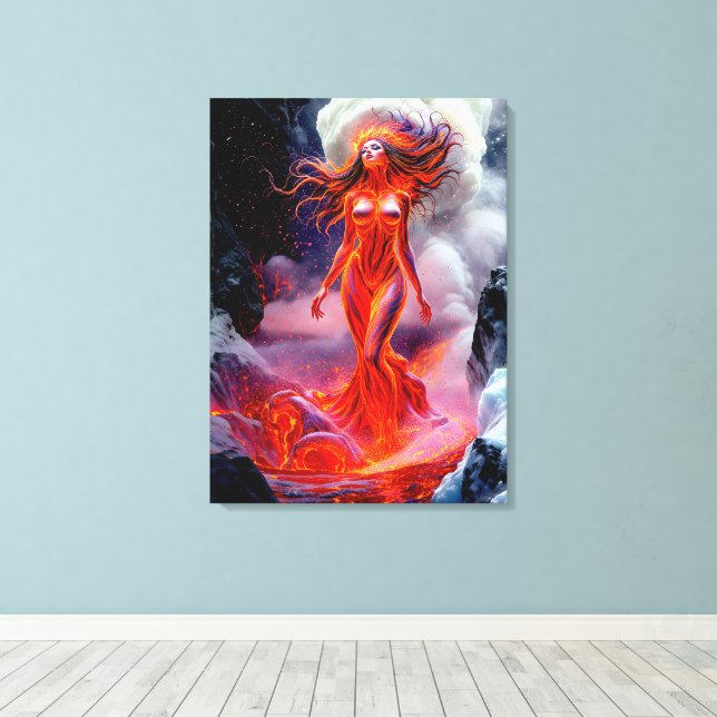 Lienzo "Nacido del Inferno" - Retrato de mujer volcánica (Insitu (piso de madera))