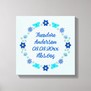 Lienzo Nacimiento del Personalizado Blue Baby Boy Butterf