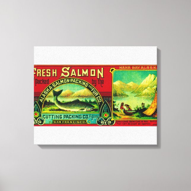 Lienzo Naha Bay Salmon Can LabelNaha Bay, AK (Anverso)