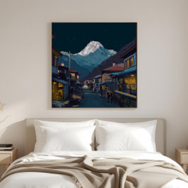 Lienzo Namche Bazaar Everest Night View Illustrated