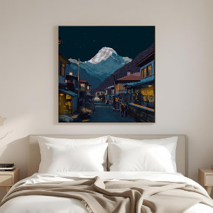 Lienzo Namche Bazaar Everest Night View Illustrated