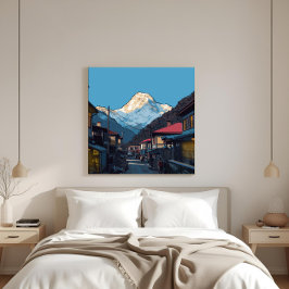 Lienzo Namche Bazaar Everest View Illustrated