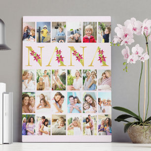 Lienzo Nana Letras Florales Doradas 24 Colaje de Fotos Ve