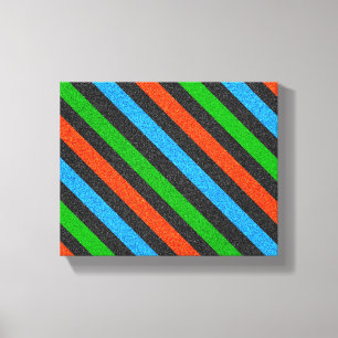 Lienzo Naranja, azul, verde, Purpurina negro rayado STayl