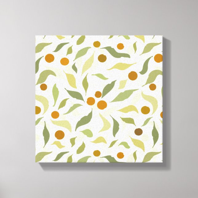 Lienzo Naranja Berries y hojas en crema - patrón. (Anverso)