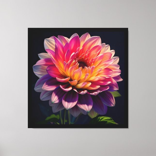 Lienzo Naranja caliente y flor de Dahlia rosa (Anverso)