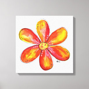 Lienzo Naranja caprichoso colorido y flor amarilla