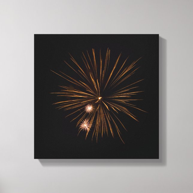 Lienzo naranja de fuegos artificiales sobre fondo negro (Anverso)