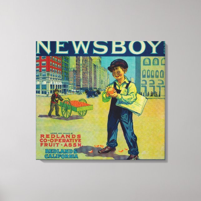 Lienzo Naranja de Newsboy LabelRedlands, CA (Anverso)