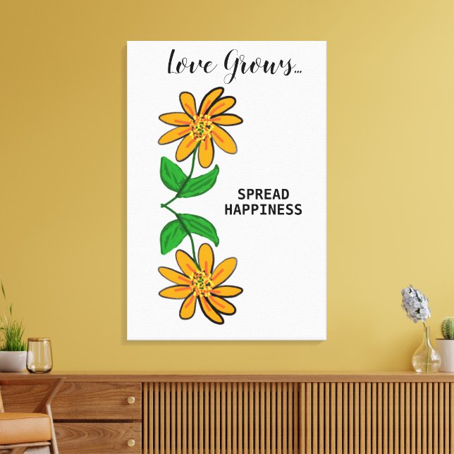 Lienzo Naranja Flores Amarillas El amor crece 24" x 36" (Insitu (Sala de estar))