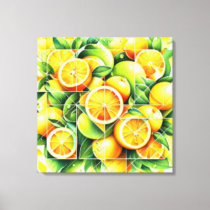 Lienzo Naranja Limón Botánico Cítrico Geométrico