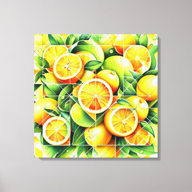 Lienzo Naranja Limón Botánico Cítrico Geométrico (Anverso)