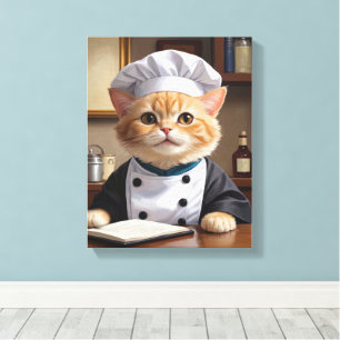 Lienzo Naranja lindo Tabby Cat Chef Cocinar Ilustracion