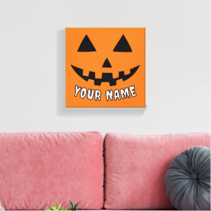 Lienzo Naranja personalizado Calabaza Halloween su nombre