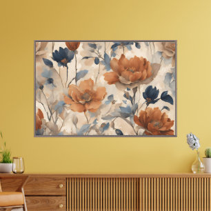Lienzo Naranja Quemado Beige Dusty Navy Floral Azul