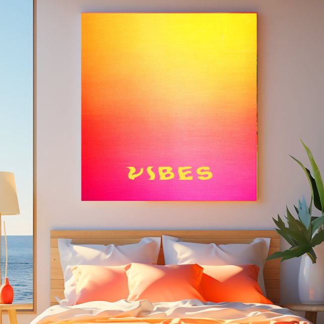 Lienzo Naranja rosa y naranja amarillo "Vibes" soleado (Modern 'Vibes' Ombre Canvas Art Print - Dream Apartment Decor Wall Art in Pink, Orange, and Yellow)