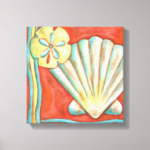 Lienzo Naranja Rústico Seashells