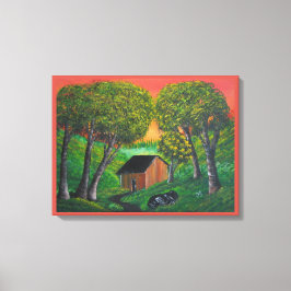 Lienzo Naranja Trapper Shack Wood Forest Landscape