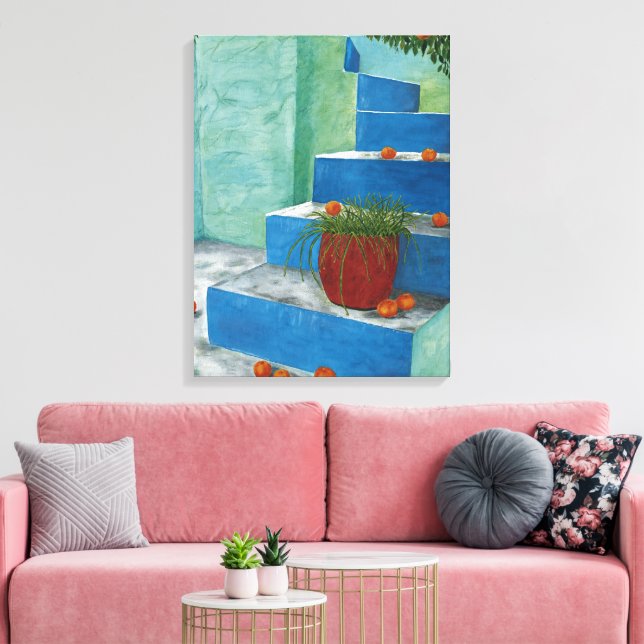 Lienzo Naranjas de escaleras de pintura de acuarela grieg (Insitu (Sala de estar))