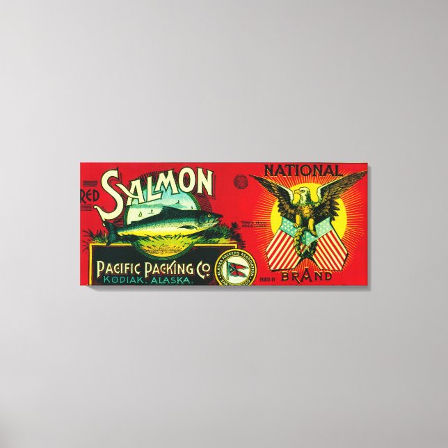 Lienzo National Salmon Can LabelKodiak, AK (Anverso)