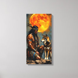 Lienzo Native American and Wolf