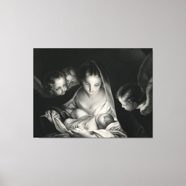 Lienzo Natividad Jesús Virgen María Angela Blanco Negro (Anverso)