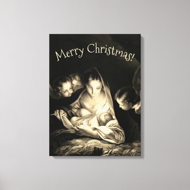 Lienzo Natividad Jesús Virgen María Angela Blanco Negro (Anverso)