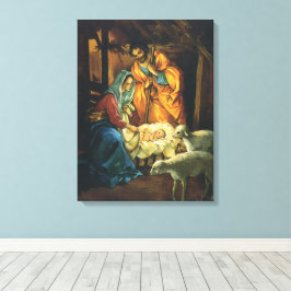 Lienzo Natividad navideña vintage, el niño Jesús en el pe