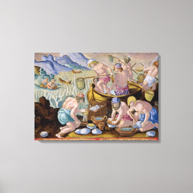 Lienzo Nativos pescando clavos gigantes en el Indo, plat (Anverso)