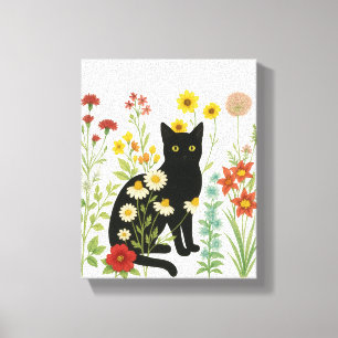 Lienzo Naturaleza botánica: gato negro en jardín de flore