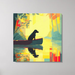 Lienzo Naturaleza Minimalista Labrador Negro Canoa