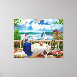 Lienzo Naturaleza paisajística Montaña Mujer gata mascota