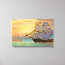 Lienzo Nautical Sunset Sailing Ships