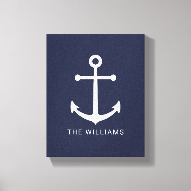 Lienzo Nautical White Anchor y nombre personalizado en az (Anverso)