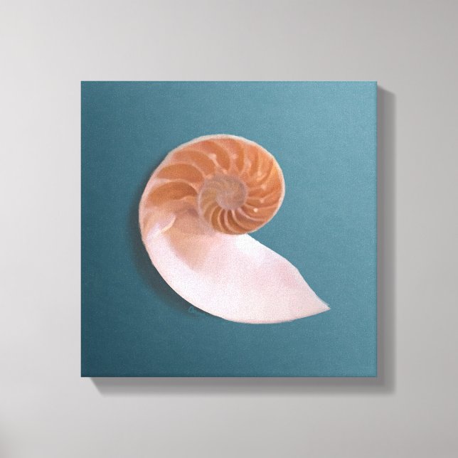 Lienzo Nautilus Shell en Ocean Blue (Anverso)