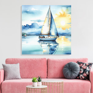 Lienzo Navegación acuática en un lago al atardecer