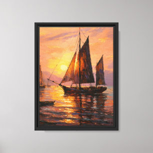 Lienzo Navegación al atardecer con tonos cálidos