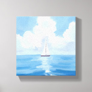Lienzo Navegando en Azul Pintura de Barco de Vela Coste
