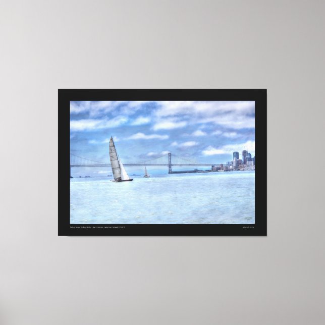 Lienzo Navegando por el puente de la bahía (Anverso)