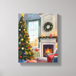 Lienzo Navidad alegre y divertida | Chimenea Árbol Alegre